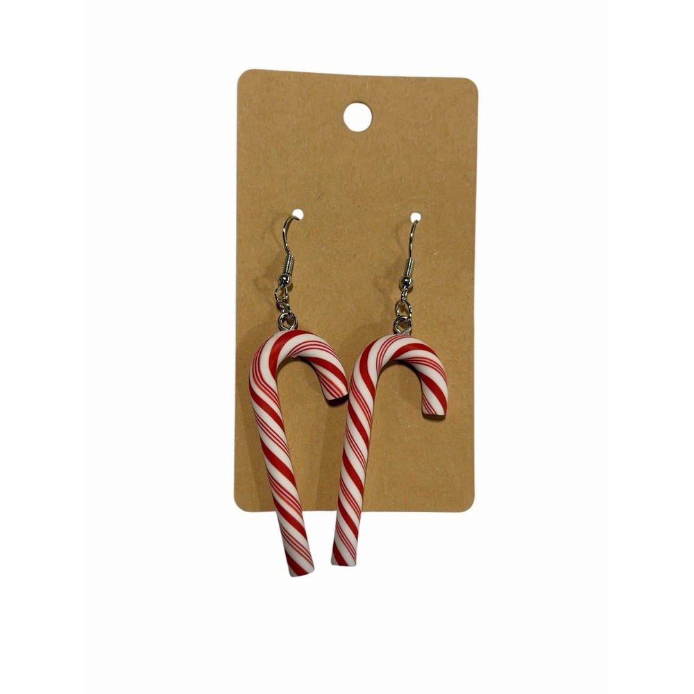 Red White Candy Cane‎ Christmas Drop Earrings Holiday Peppermint Dangle Jewelry